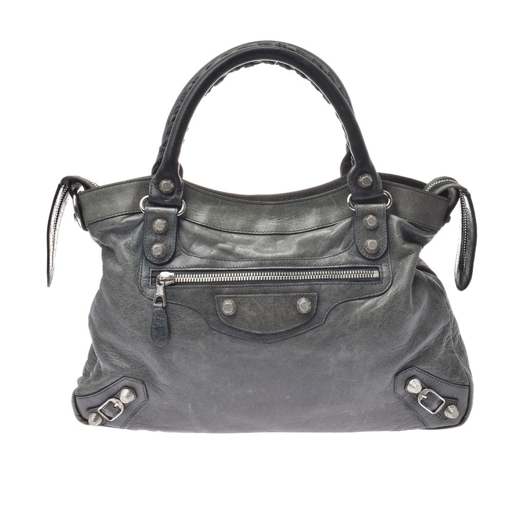 BALENCIAGA The Giant Town Lambskin Bag Gray Green